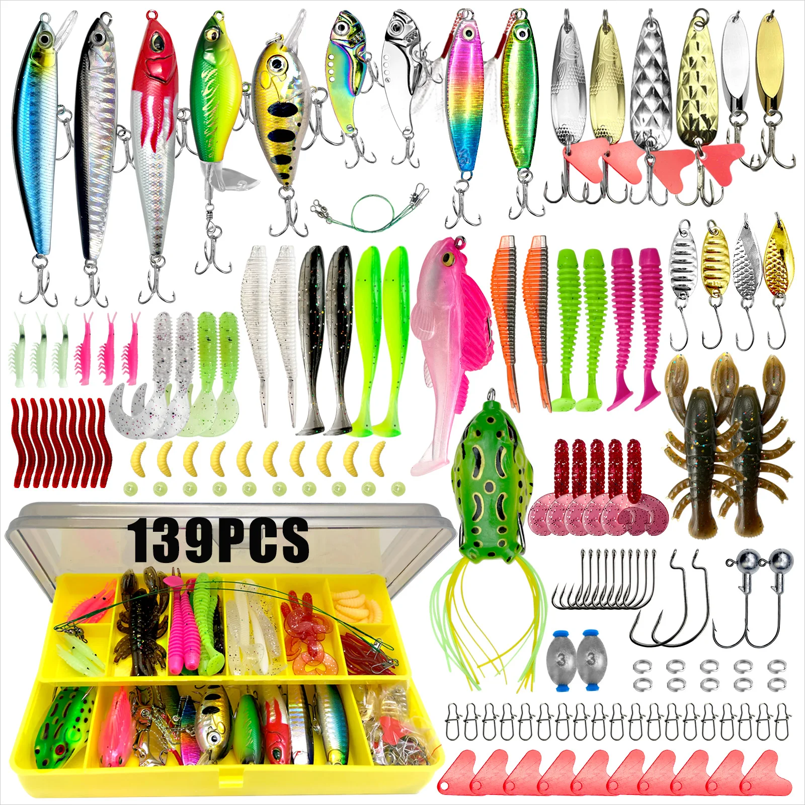 Kit de señuelos para pesca con vinilos y duros en caja