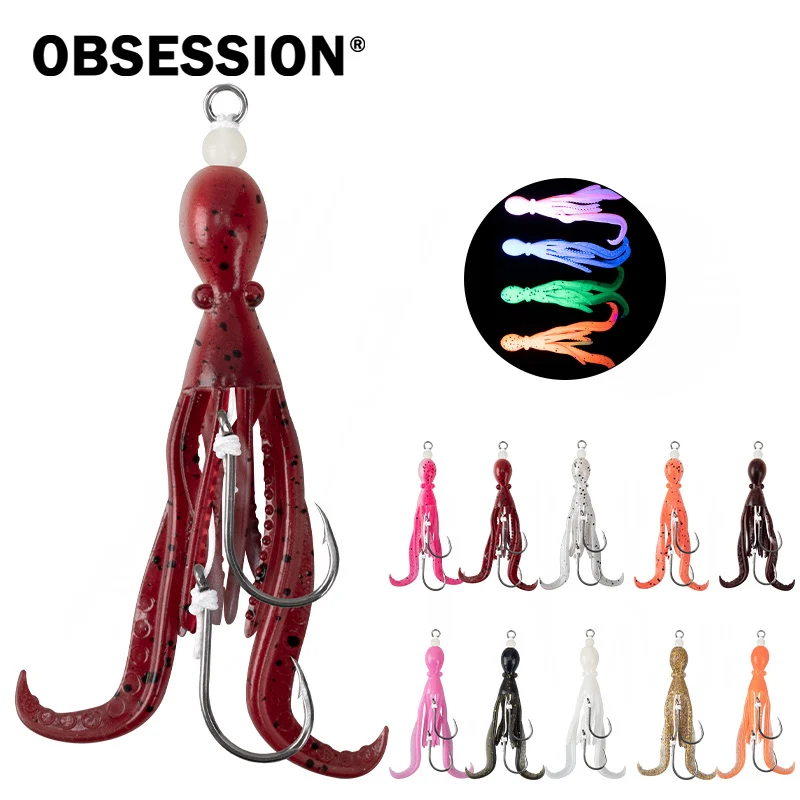 Señuelo pulpo Obsession HK037 TPE con brillo UV y anzuelo doble - imagen 2