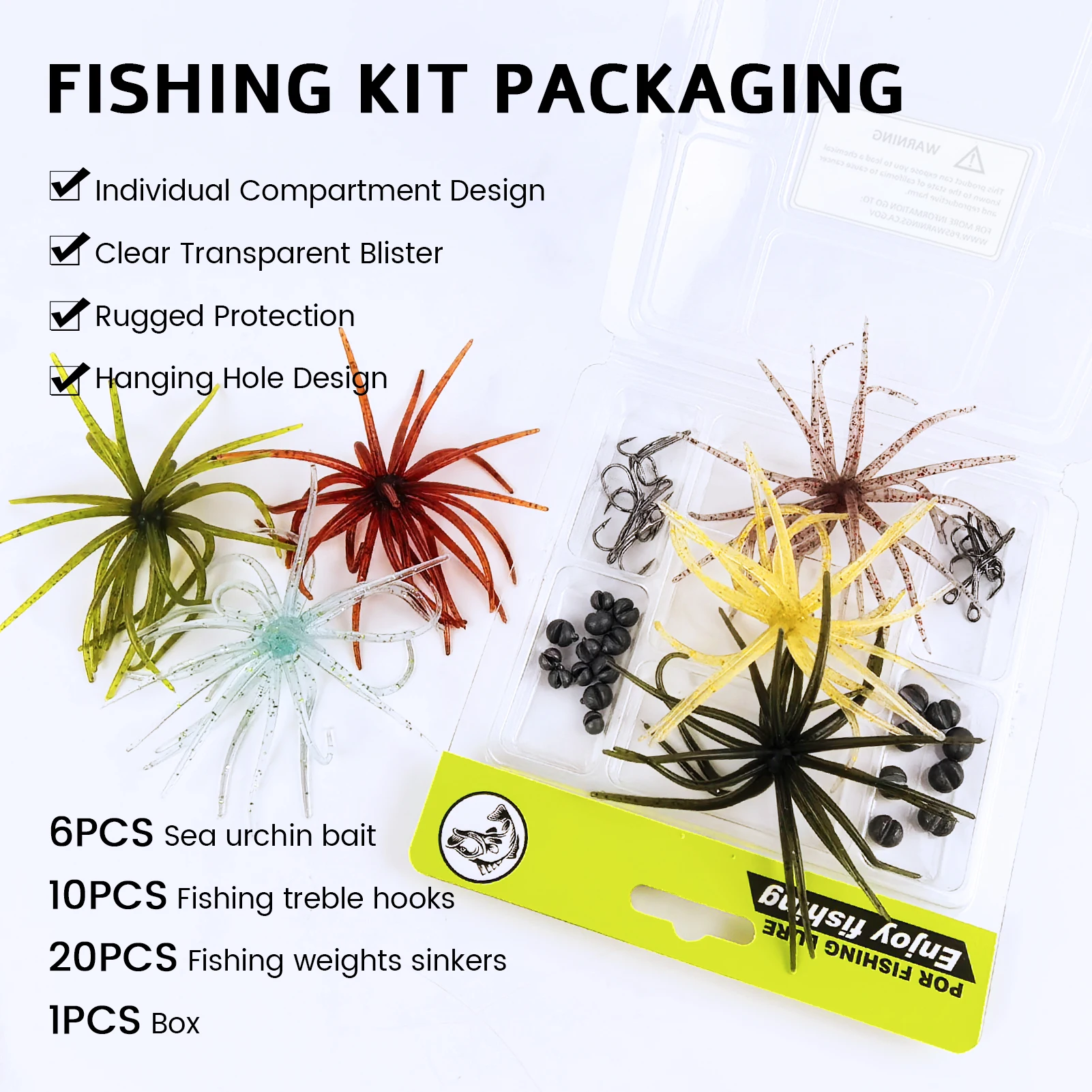 Señuelos blandos tipo erizo de mar Free Fisher con triples y plomos - imagen 4