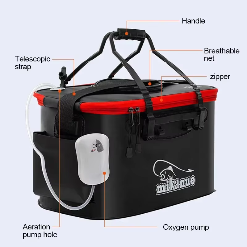Cubo collapsible para peces vivos – Asa EVA y bolsillo lateral para pesca - imagen 5