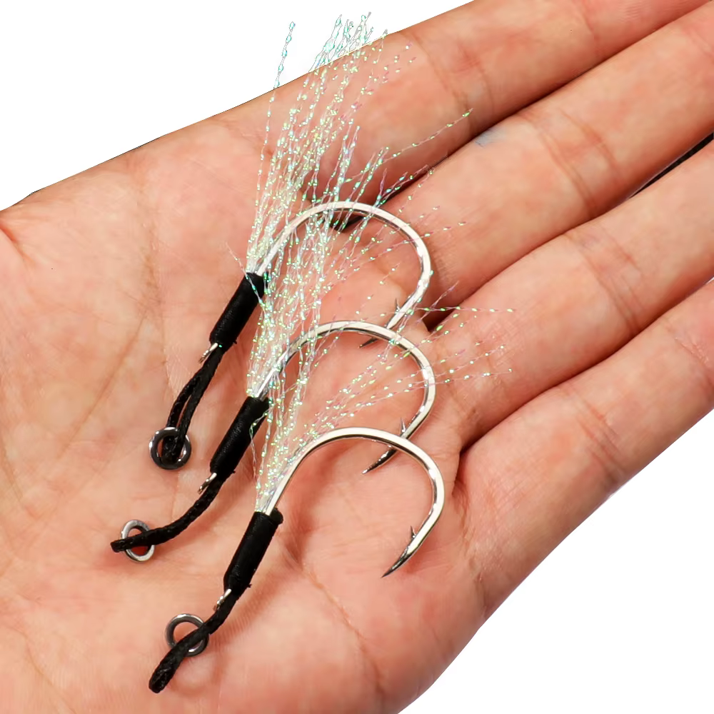 Anzuelo de asistencia jigging con plumas acero carbono - imagen 3
