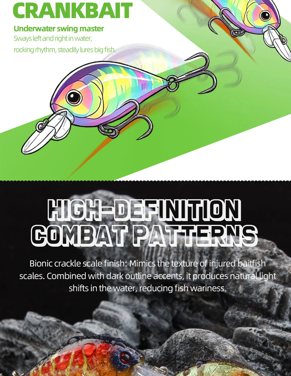 Variantes del señuelo en colores para distintos escenarios