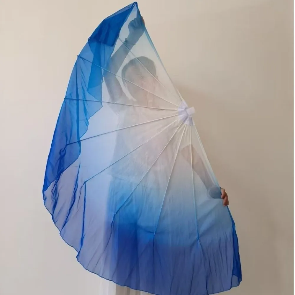 Abanico de danza Yangko degradado con diseño espina de pescado