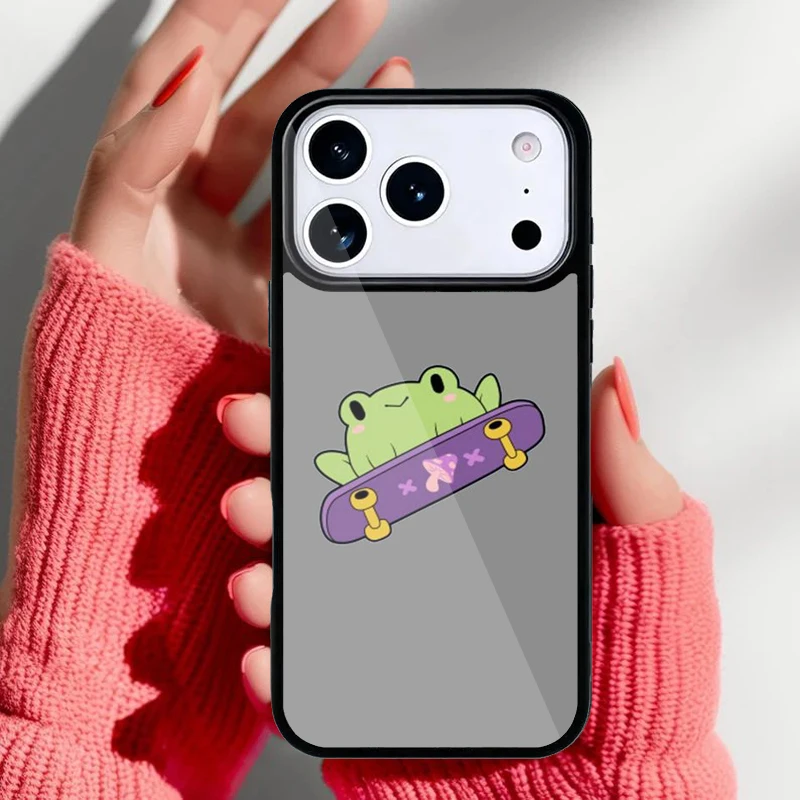 Diseño kawaii de rana con monopatín