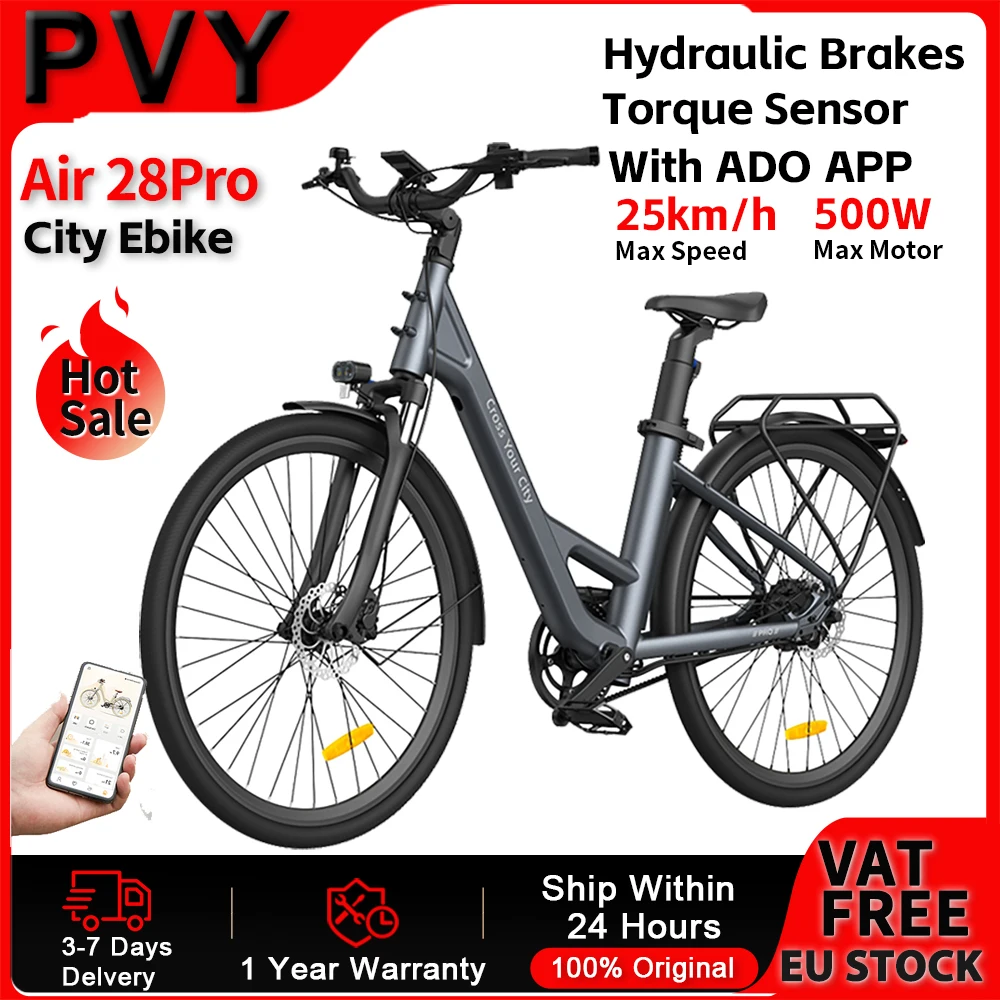 Bicicleta eléctrica PVY Air 28 Pro urbana con sensor de par