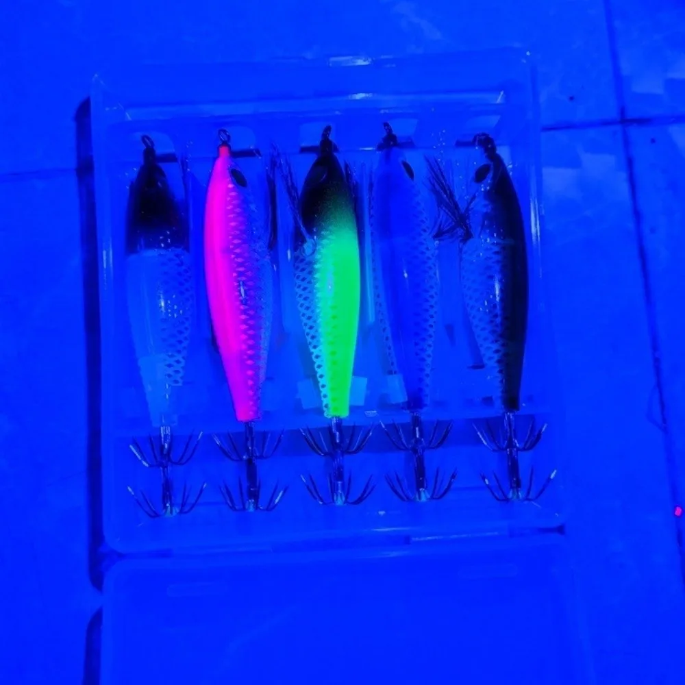 Señuelos de calamar UV holográfico con anzuelo de paraguas afilado
