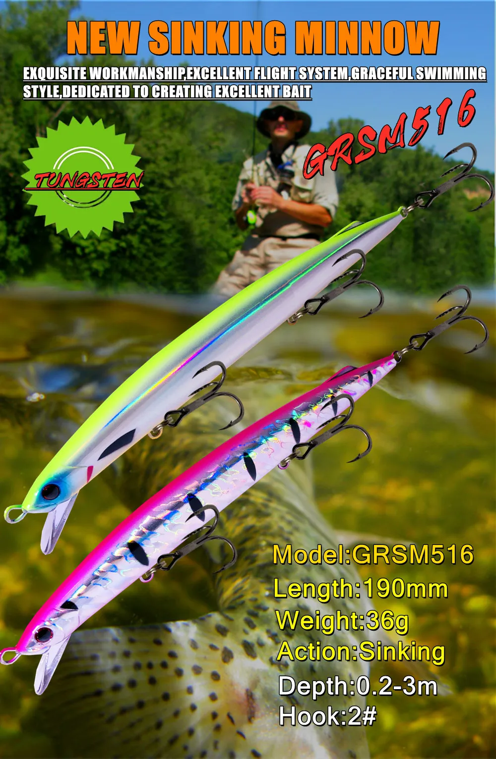 Señuelo duro GREENSPIDER Jerkbait 190mm vista lateral