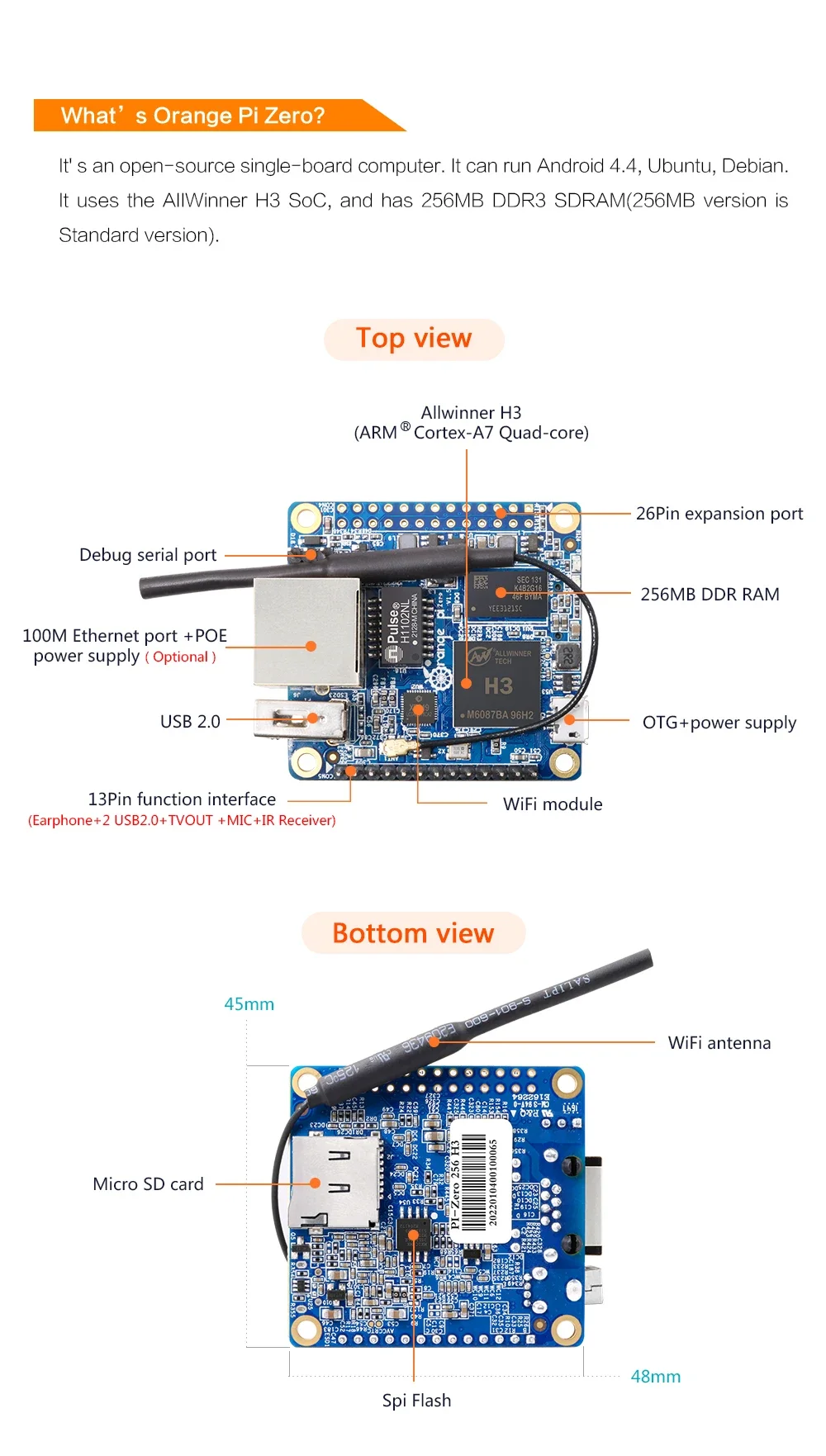 Placa Orange Pi Zero LTS en vista general