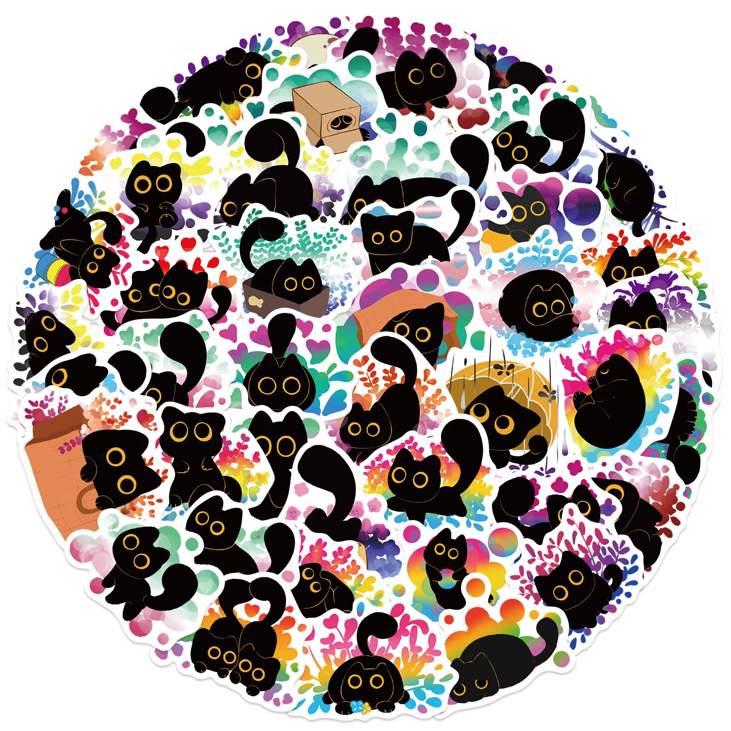 Pegatinas impermeables gato negro grafiti para móvil taza y equipaje