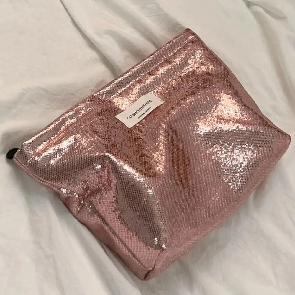 Bolsa de maquillaje brillante con lentejuelas champán, cosmética - imagen 3
