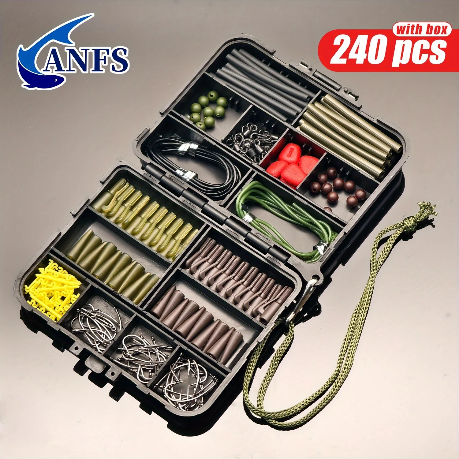 Estuche abatible con compartimentos para organizar anzuelos y accesorios de pesca