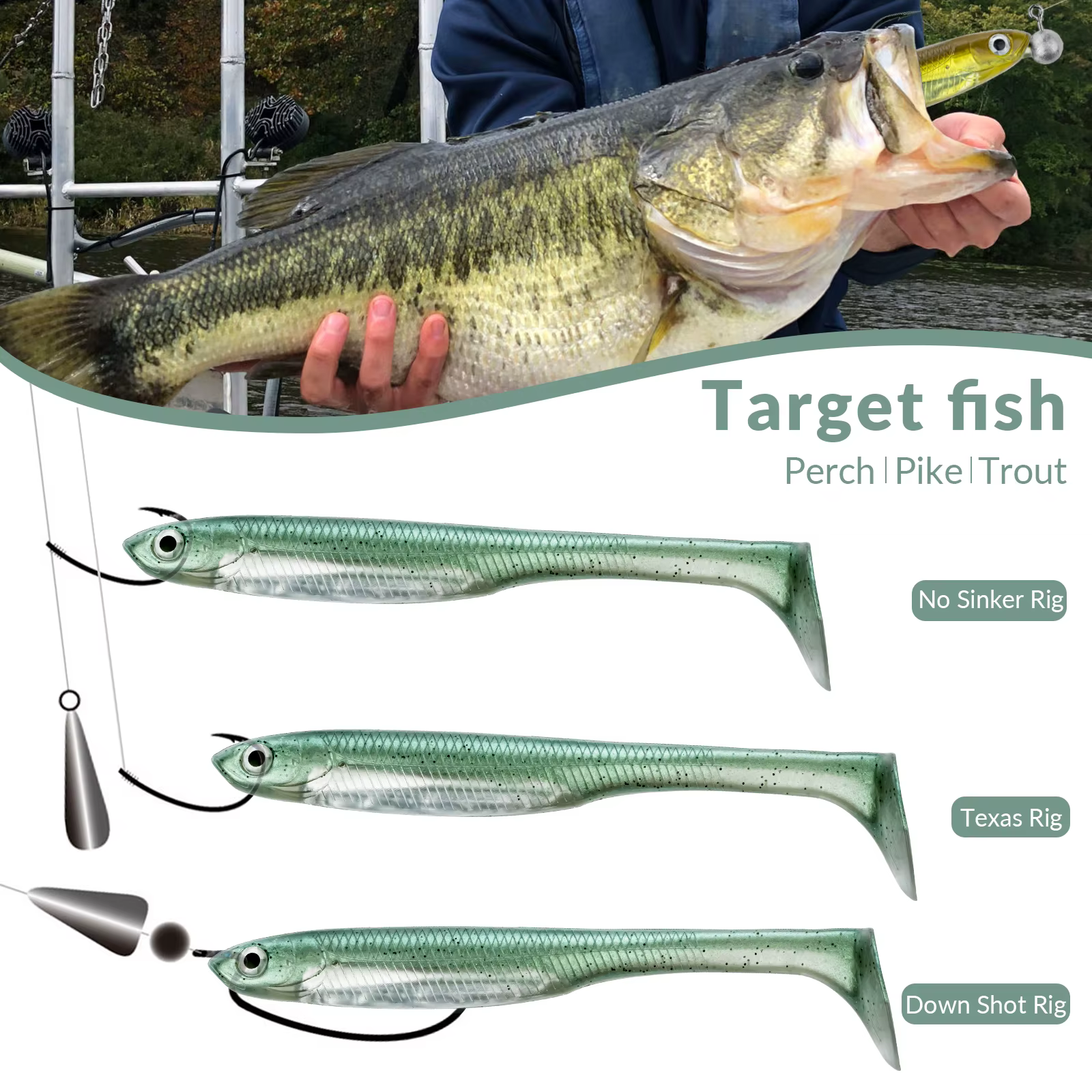 THKFISH Señuelos blandos swimbait ojos 3D cola T para lubina y lucio - imagen 4