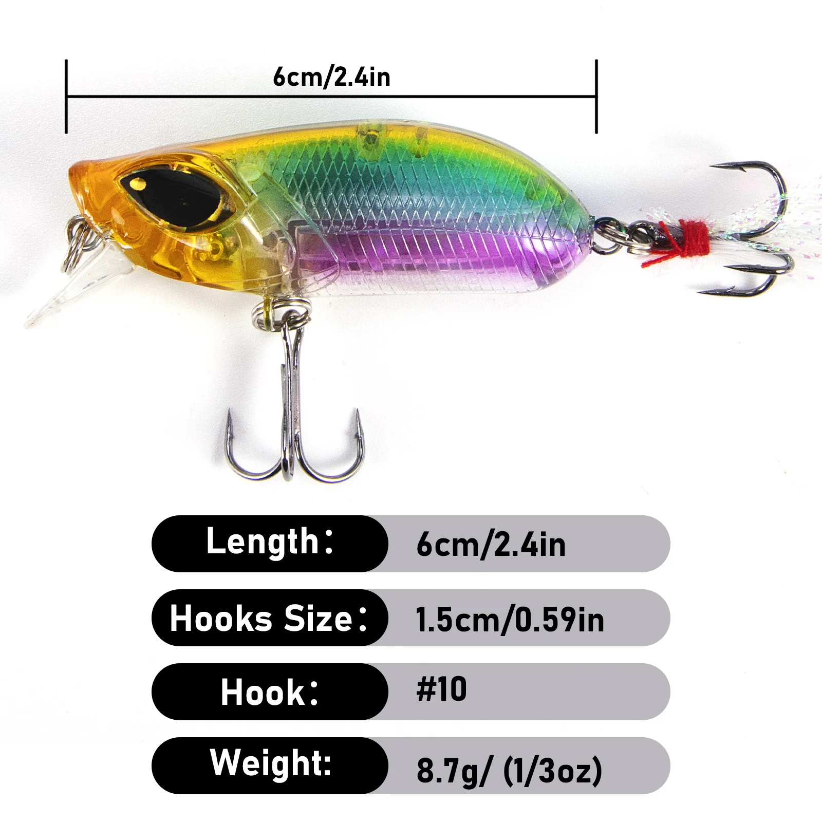 Popper pesca perca y lucio – Señuelo duro anzuelo triple - imagen 2