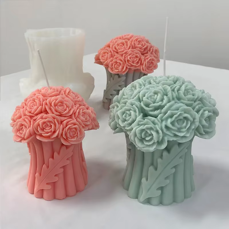 Molde de silicona 3D ramo de rosas visto en contexto
