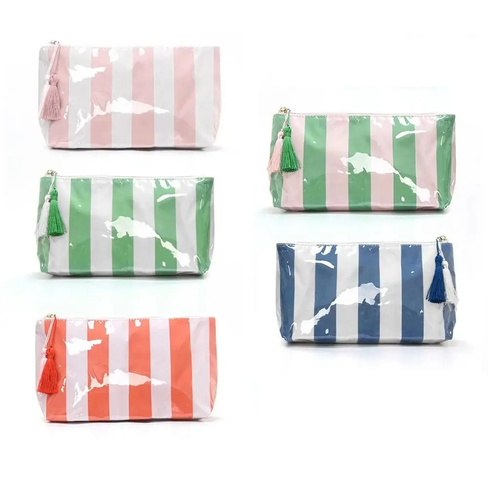 Bolsa de cosméticos PVC moderna a rayas gran capacidad para viaje - imagen 3