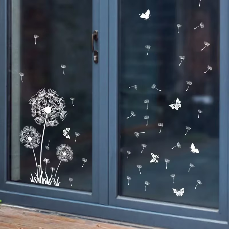 Vinilo decorativo estático de mariposas y diente de león para pared