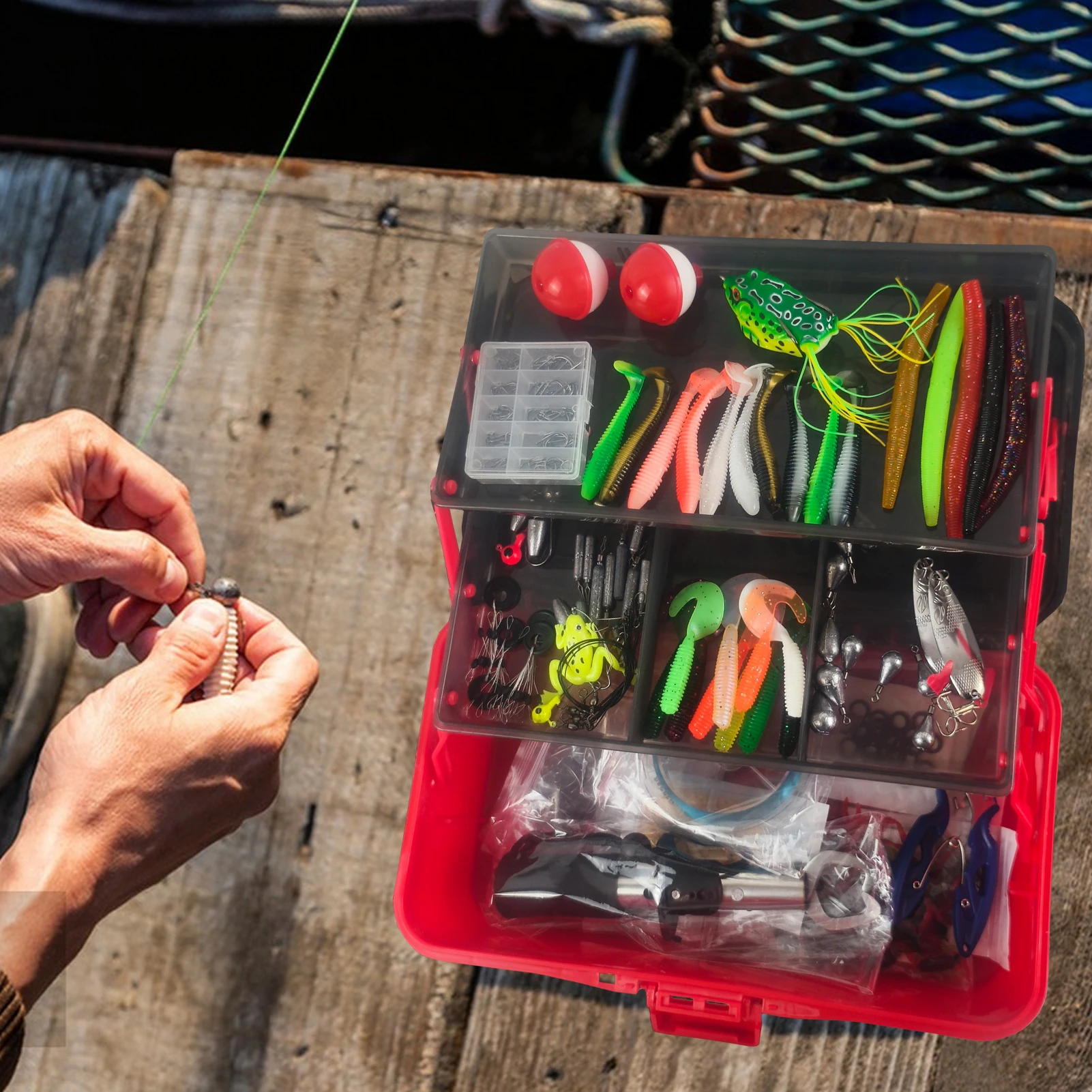 Caja de pesca FREE FISHER para lubina con señuelos, anzuelo y plomos - imagen 4