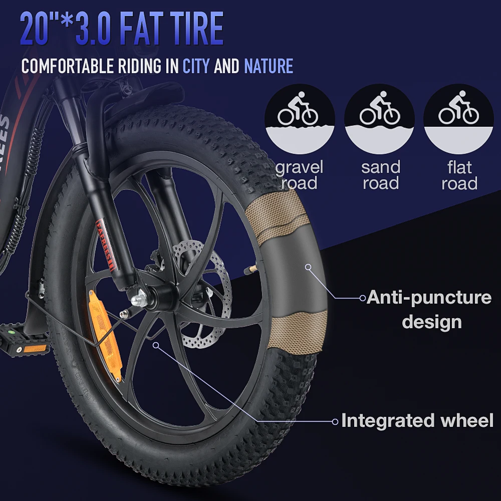 FAFREES F20 Bicicleta Eléctrica Neumático Ancho Frenos de Disco - imagen 4