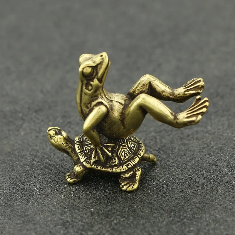 Conjunto Mascotas Rana y Tortuga en miniatura – Latón antiguo para escritorio