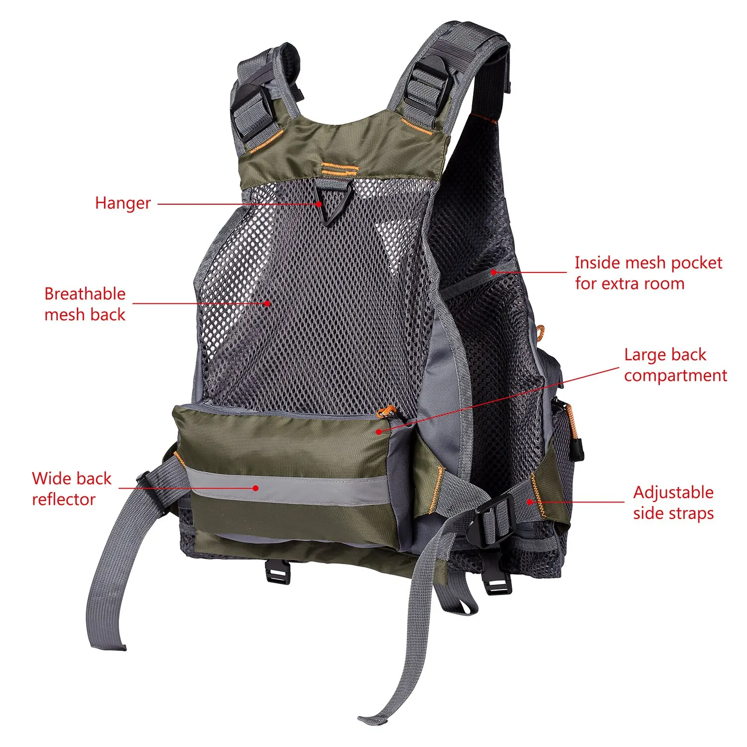 Chaleco de pesca transpirable Bassdash – Ajustable para mosca y aparejos - imagen 2