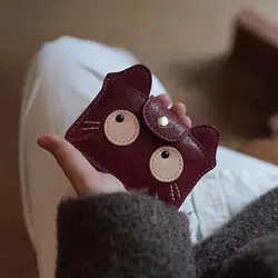 Monedero ultrafino con gato de dibujos animados y tarjetero portátil