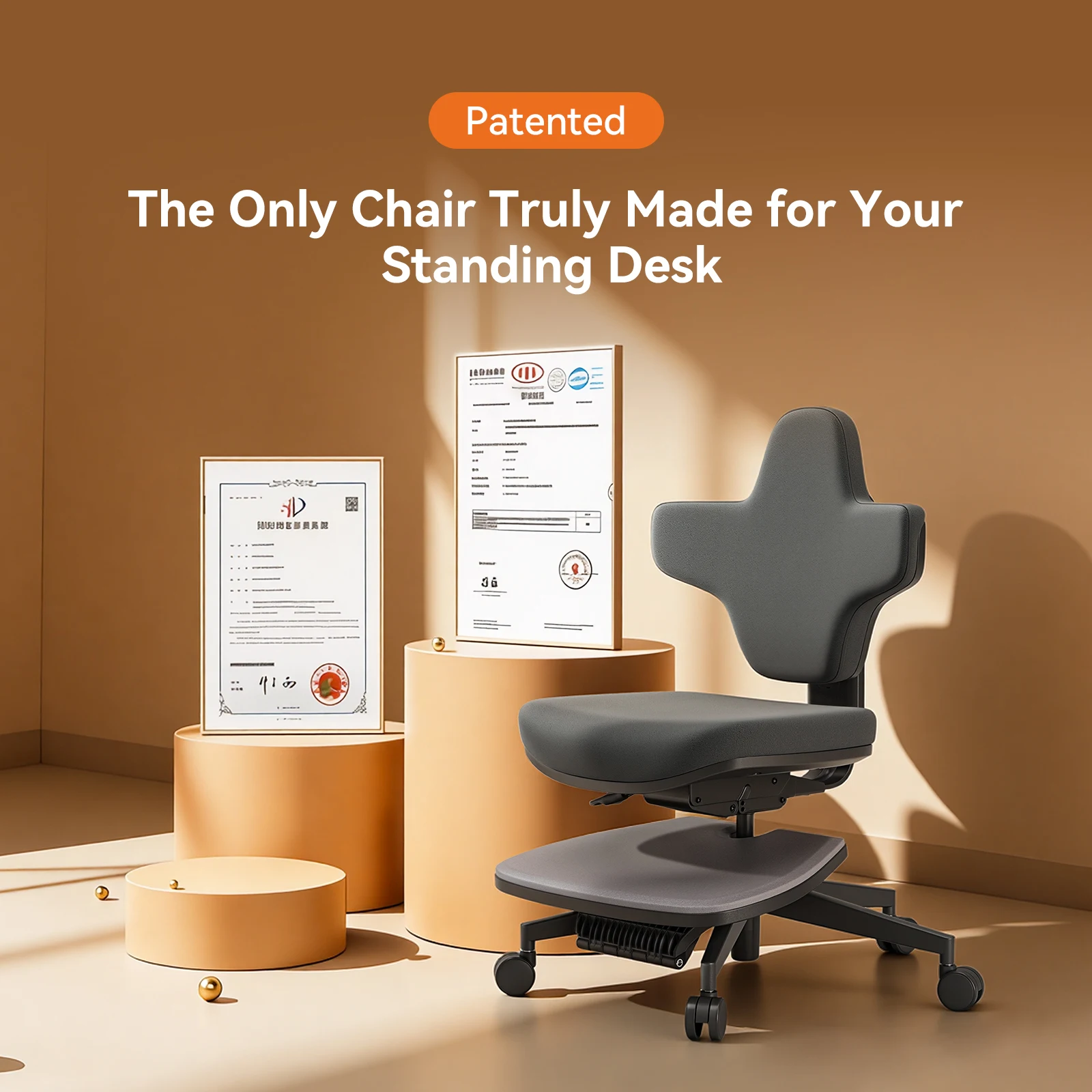Silla ergonómica Newtral con piernas cruzadas y ruedas, respaldo - imagen 2