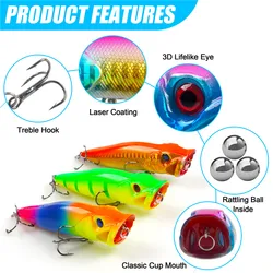 Popper Flotante con Sonajero – Señuelo Topwater para Trucha y Lubina