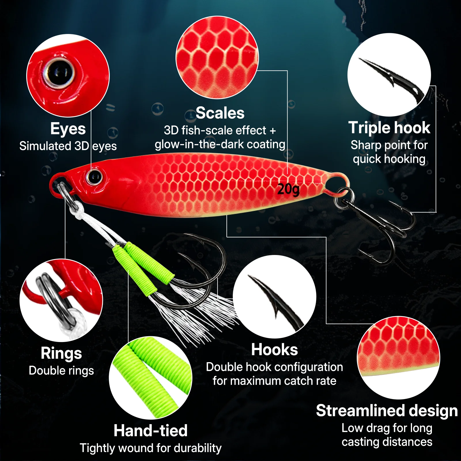 FishTrip señuelo jig luminoso doble anzuelo metálico caída lenta - imagen 5