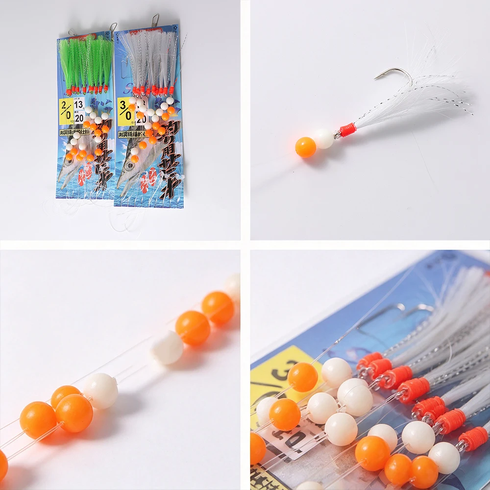 Anzuelos Sabiki con cuerda de imitación luminosos blancos y verdes - imagen 3