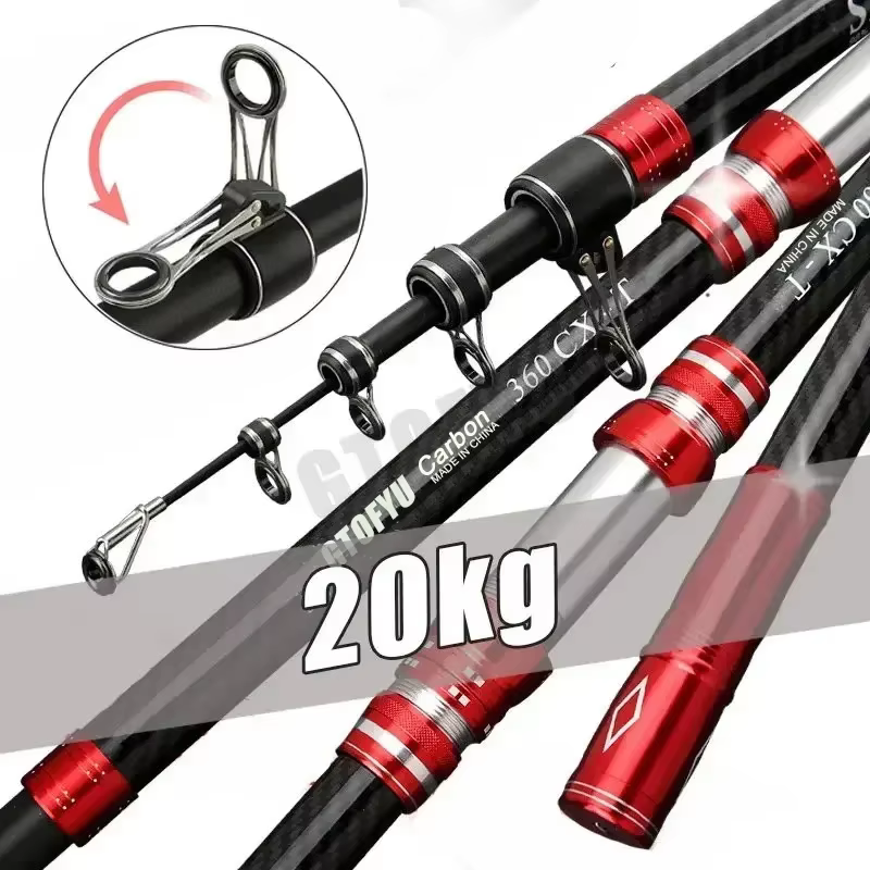 Caña telescópica de carbono para spinning, surf y baitcasting