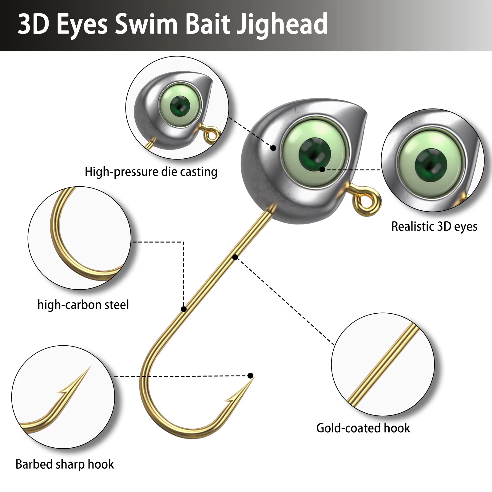 Anzuelos Jig FishTrip con Ojos 3D Luminosos – Para Señuelos Blandos - imagen 2
