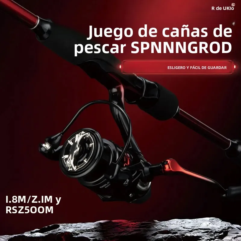 DEUKIO Caña de carbono y carrete spinning para pesca
