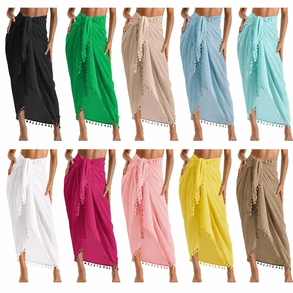 Pareo de playa sarong transparente secado rápido con borlas - imagen 4