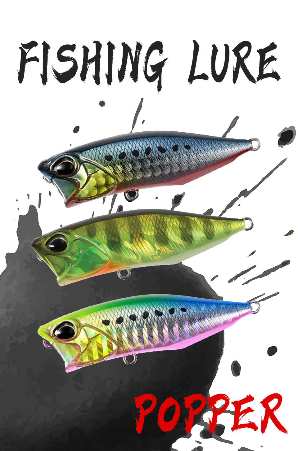Señuelo popper WALK FISH 64mm con ojos 3D y acabado realista