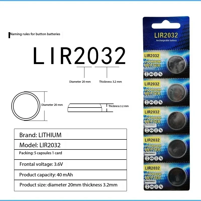 Pilas botón recargables LIR2032 3.6V – Compatibles CR2032 para reloj - imagen 2