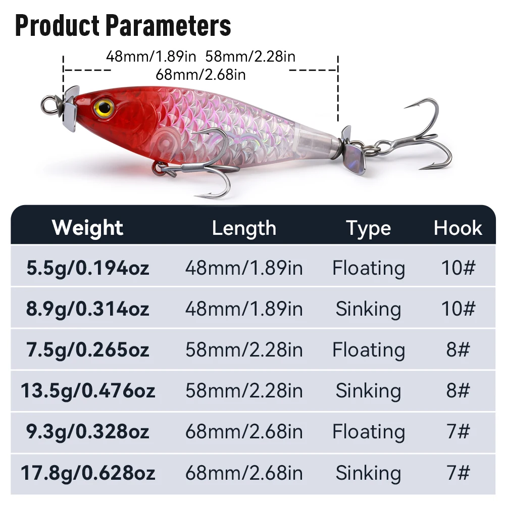Stickbait twin propeller flotante o hundiente para agua dulce - imagen 4