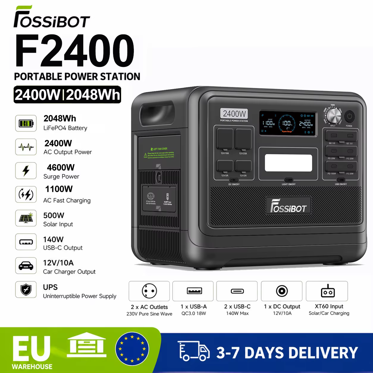 Estación Solar FOSSIBOT 2400W – Energía Portátil LiFePO4