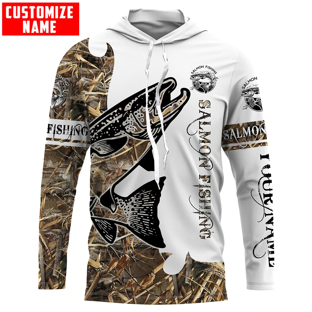 Sudadera con capucha 3D pesca salmón nombre personalizado – Unisex