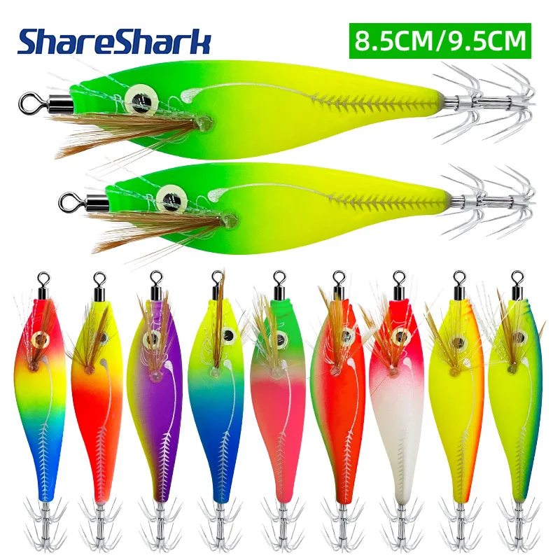 ShareShark Señuelo Jig madera luminoso horizontal para calamar y pulpo