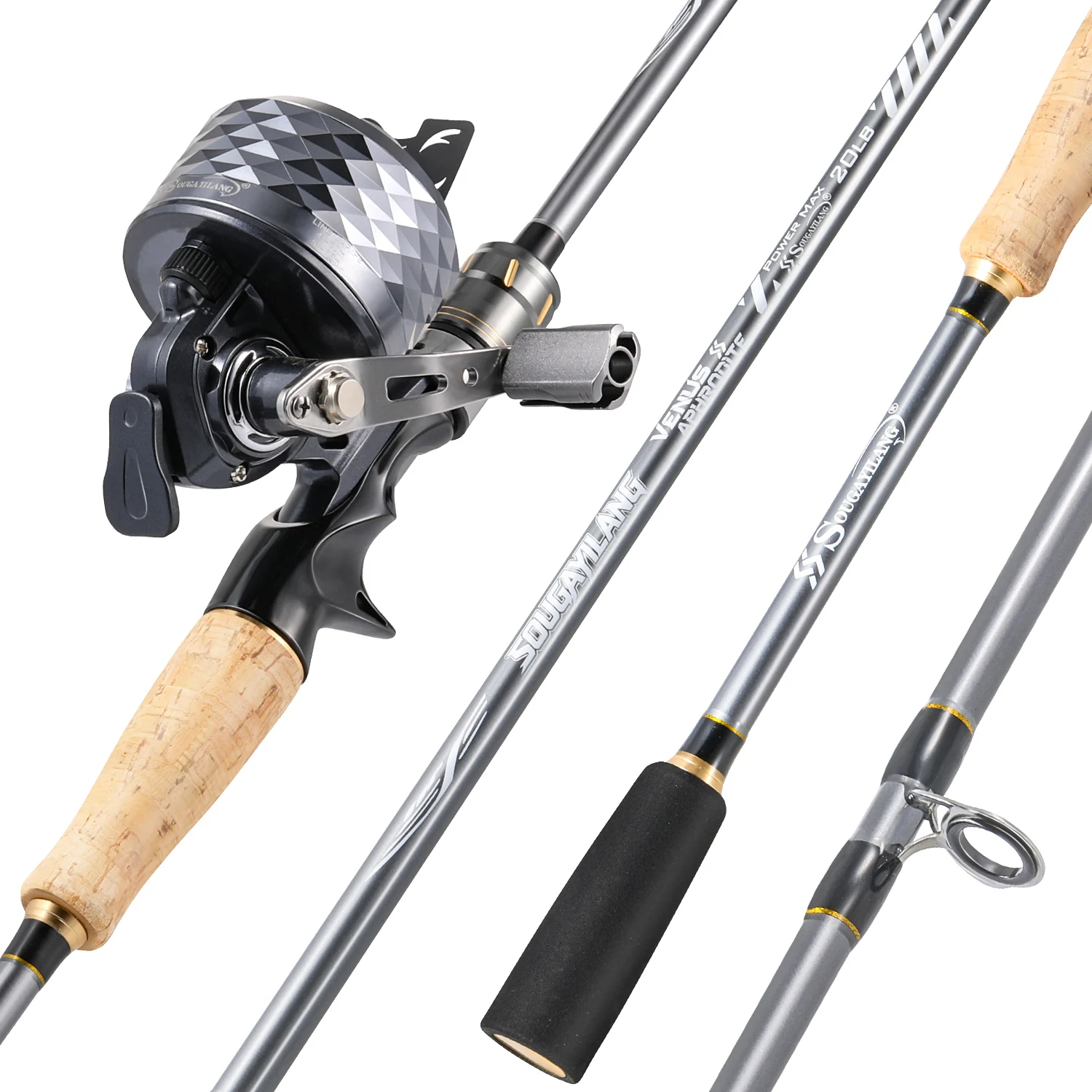 Combo de pesca SOUGAYILANG con caña de carbono y carrete spincast