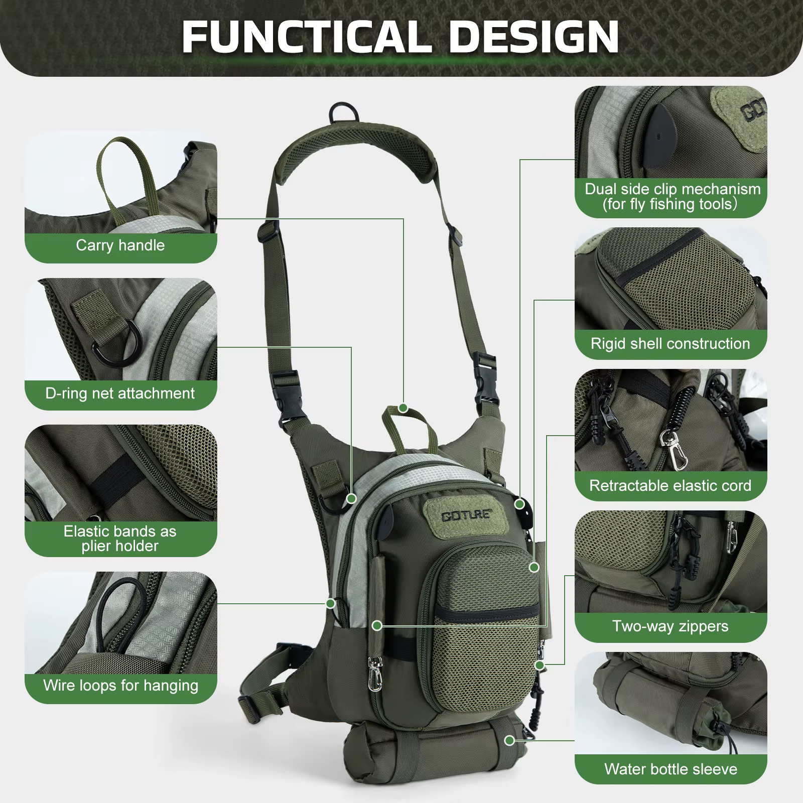 Goture Bolsa de pecho pesca mosca ultraligera con bolsillos - imagen 5