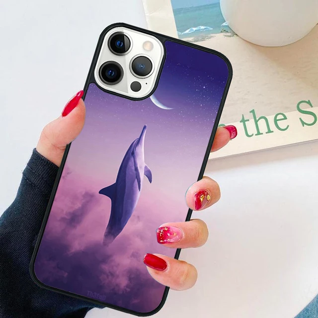 Funda de teléfono con diseño de delfín y océano para iPhone