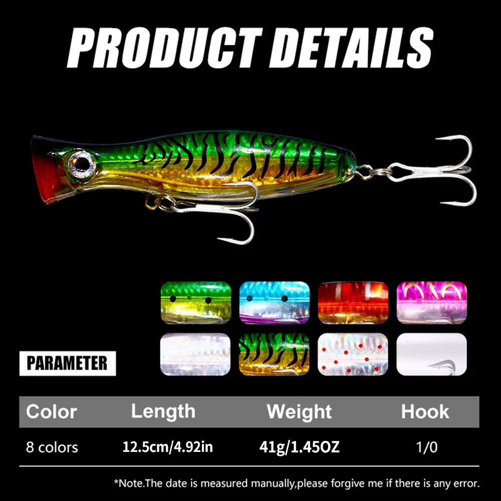 Señuelo Popper 12.5cm 41g – Anzuelos triples para carpa y lucio - imagen 5
