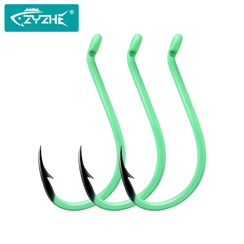 Anzuelos Pulpo Offset Verde Luminoso – Alto carbono para agua salada y dulce