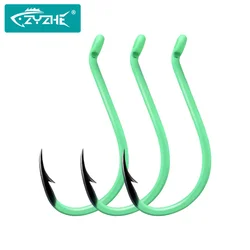 Anzuelos Pulpo Offset Verde Luminoso – Alto carbono para agua salada y dulce