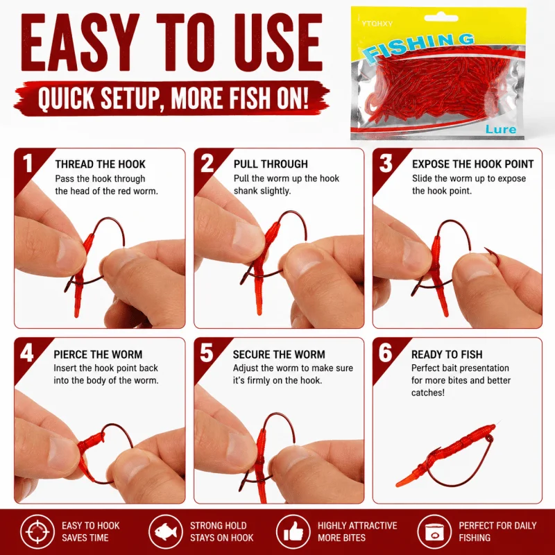 Vinilos lombriz de sangre roja para carpa, trucha y lubina crappie - imagen 4