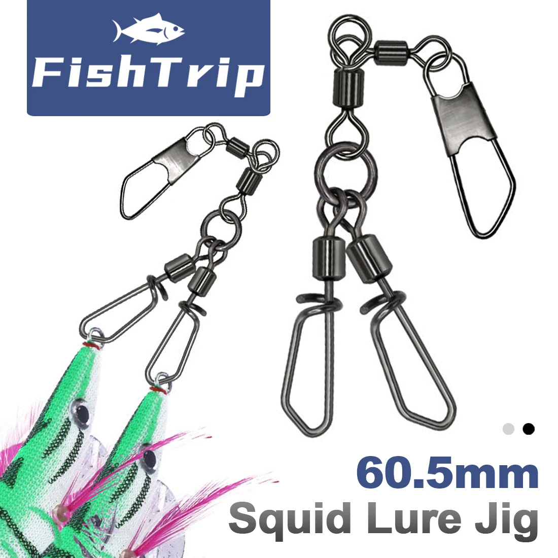 FishTrip Conectores giratorios 3 vías para señuelo calamar acero negro - imagen 5