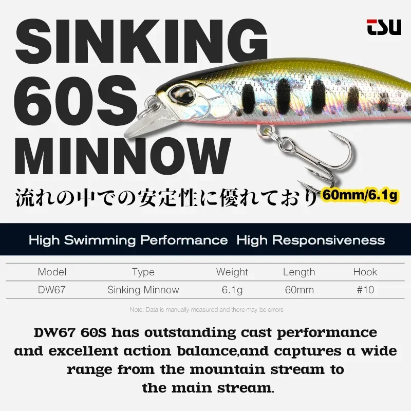 Tsurinoya DW67 Jerkbait hundido para lubina y trucha - imagen 2