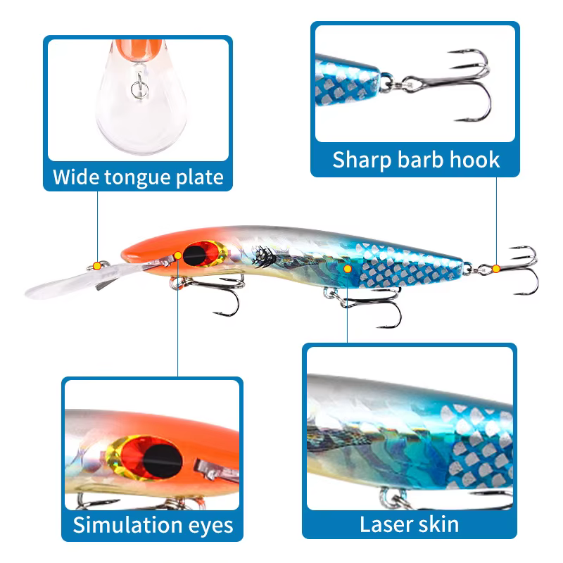 Crankbait Minnow para Buceo Profundo con Anzuelos Triples - imagen 3