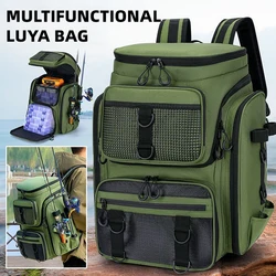 Mochila de pesca con soportes para caña y organizador señuelos